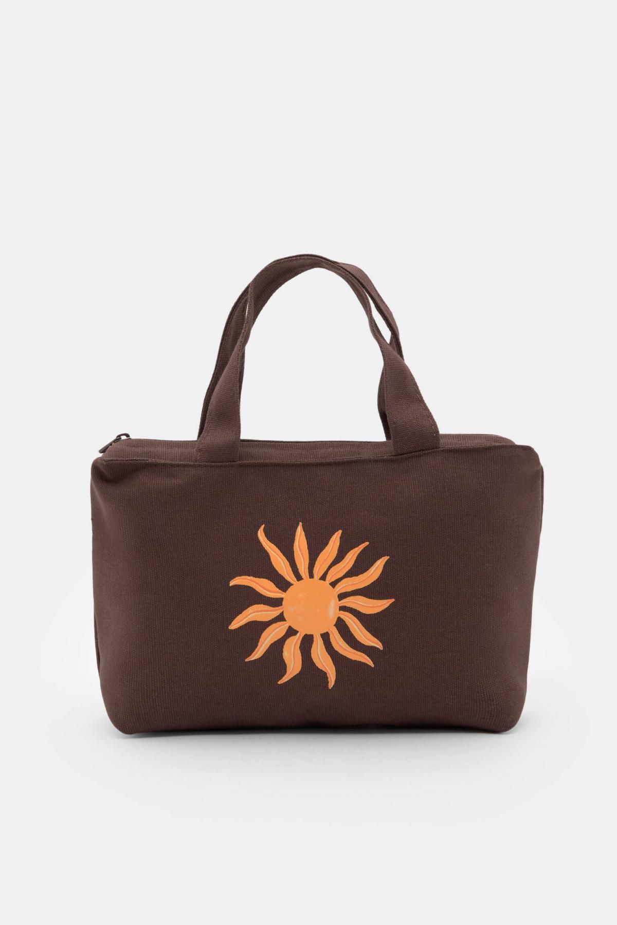 풀앤베어 데일리 미니 토트백 브라운 썬 그래픽 코튼 3987/315 BROWN - 메인 이미지
