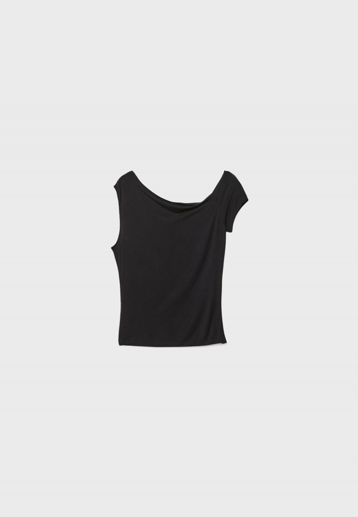스트라디바리우스 모던 언밸런스넥 컷아웃 숄더 반팔 티셔츠 7073/150 BLACK - 상세 이미지 2