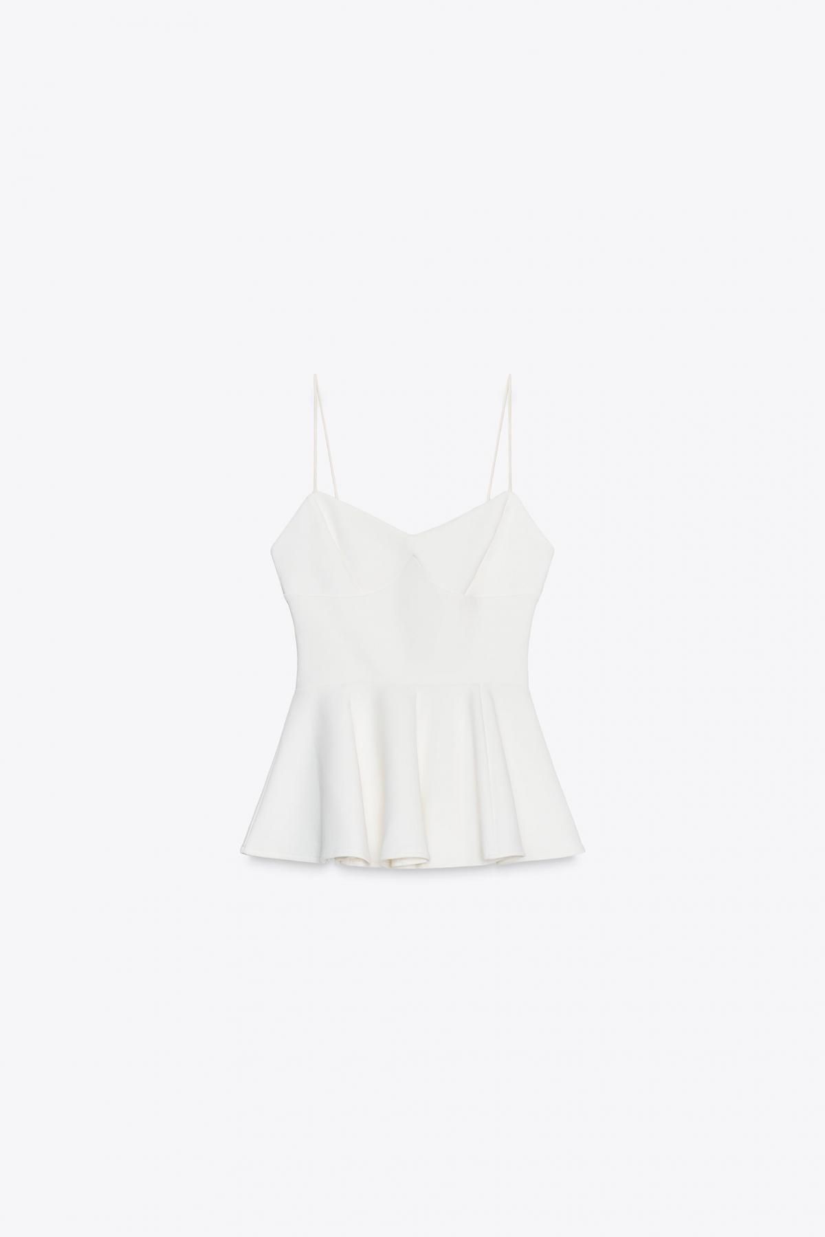 자라 페플럼 민소매 스트랩 니트 브이넥 탑 4174/655 WHITE - 메인 이미지