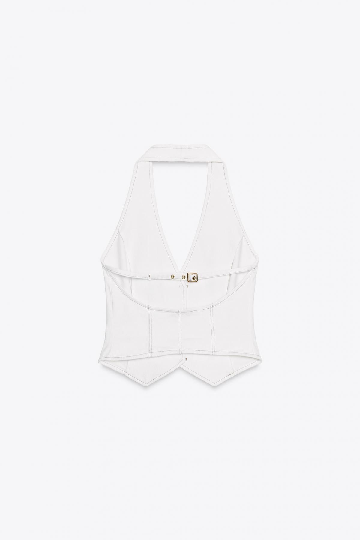 자라 데님 크롭 홀터넥 브이넥 탑 3727/622 WHITE - 상세 이미지 5