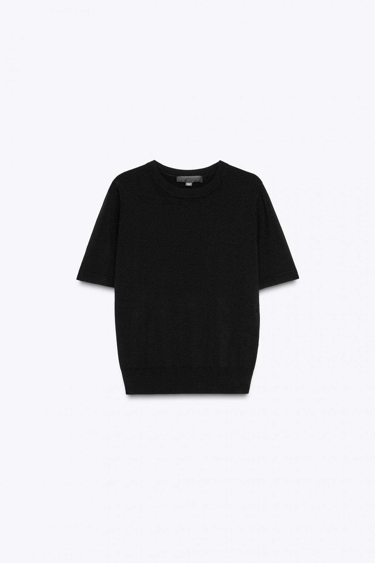 자라 미니멀 라운드넥 반팔 니트 8851/001 BLACK - 상품 이미지