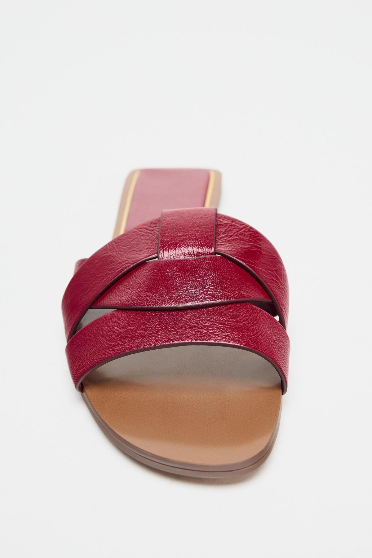 자라 레더 크로스스트랩 플랫 샌들 2600/710 BURGUNDY RED - 상세 이미지 4