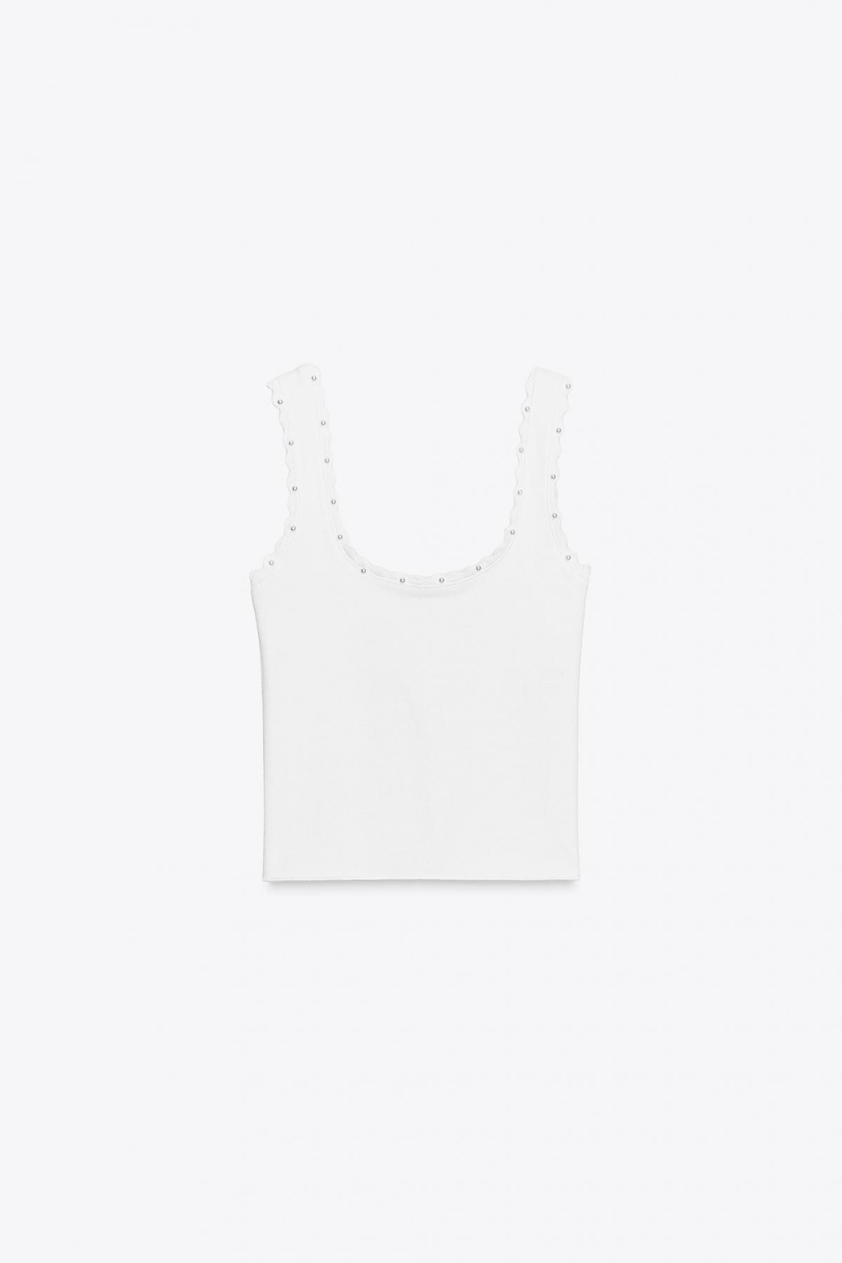 자라 진주장식 스퀘어넥 니트 스트레치 민소매 탑 5584/135 WHITE - 메인 이미지