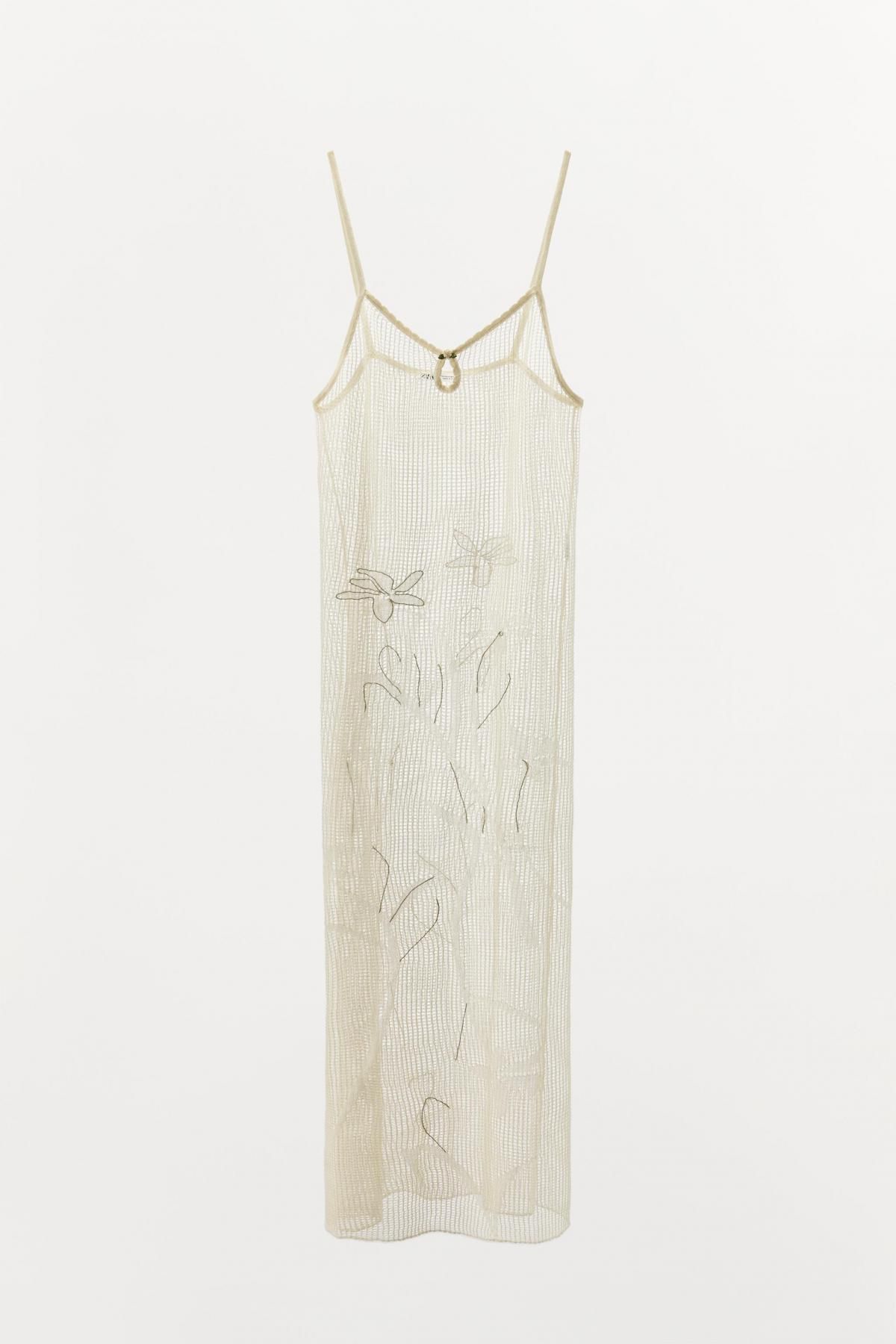 자라 시스루 청키 니트 플라워 레이스 미디 원피스 1223/559 OYSTER-WHITE - 메인 이미지