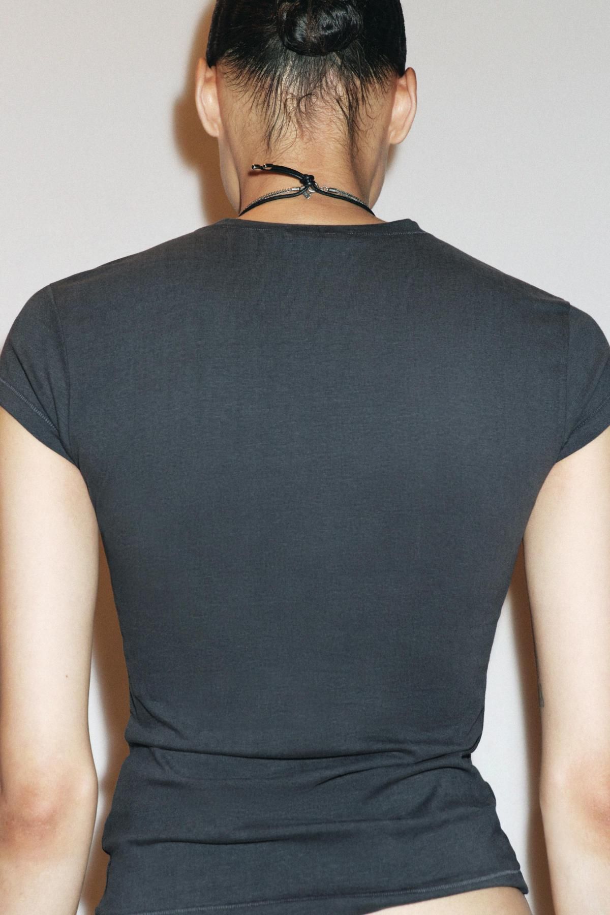 자라 슬림핏 라운드넥 반팔 티셔츠 4174/325 CHARCOAL GREY - 상세 이미지 4