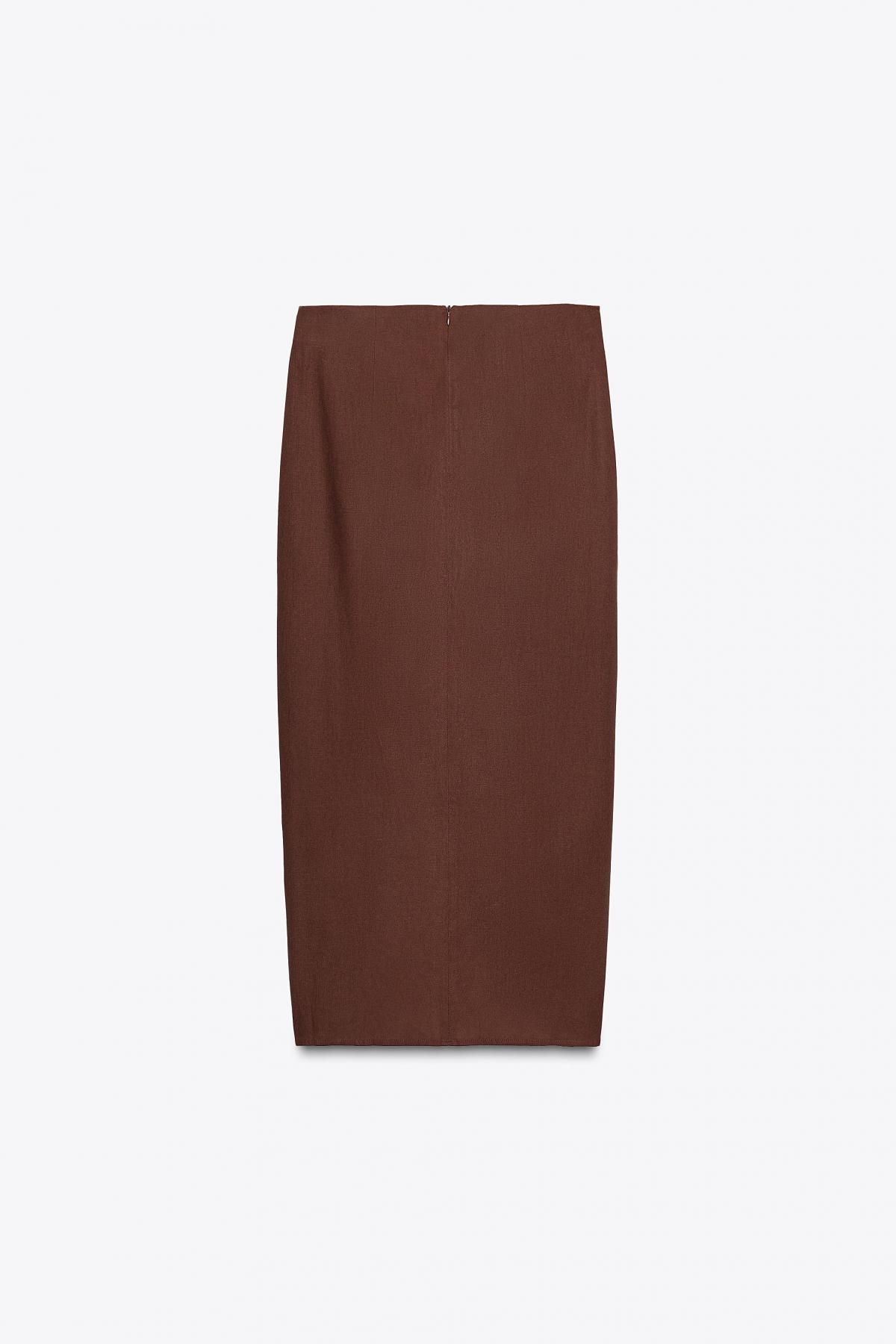 자라 보헤미안 비즈 쉘 린넨 블렌드 미디 스커트 3462/722 TERRACOTTA - 상세 이미지 3