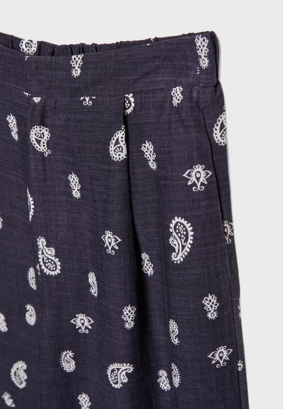 스트라디바리우스 페이즐리 패턴 와이드 린넨 큐롯 팬츠 1200/779 DARK BLUE - 상세 이미지 4
