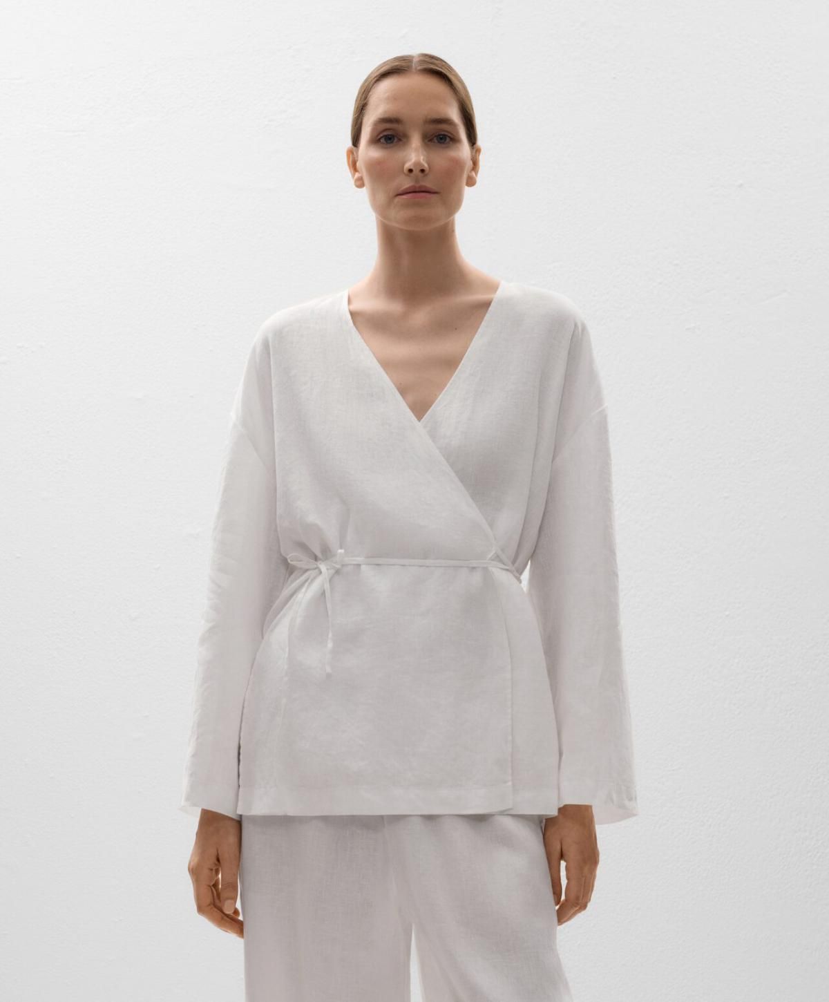 오이쇼 린넨 브이넥 사이드타이 키모노 셔츠 0094/023 WHITE - 상세 이미지 2