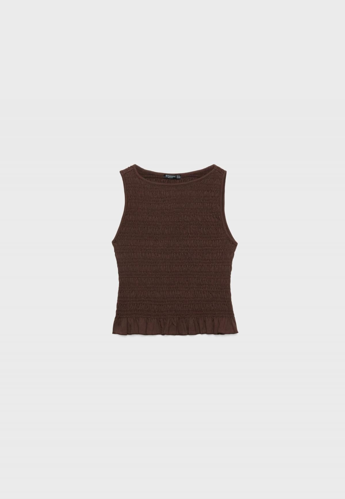 스트라디바리우스 슬림핏 러플 민소매 라운드넥 티셔츠 2687/685 BROWN - 메인 이미지