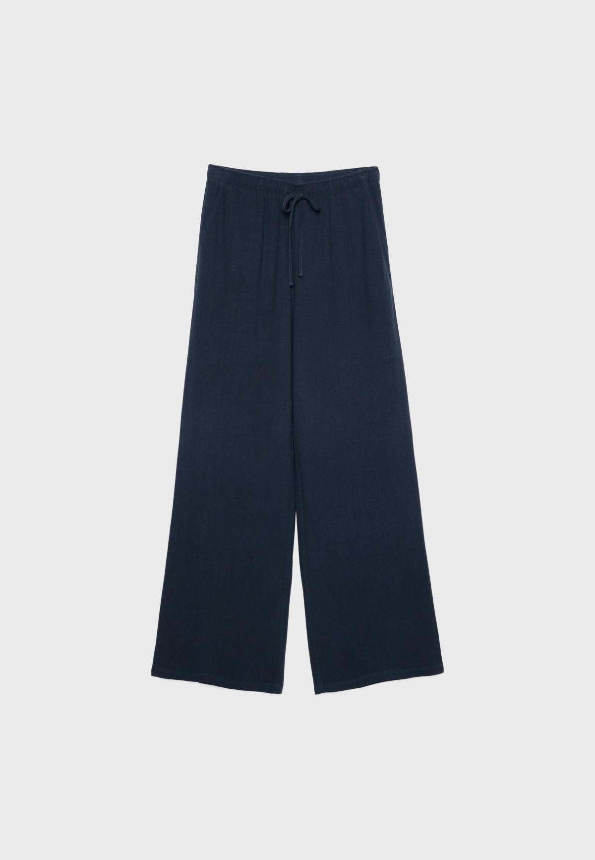 스트라디바리우스 와이드 린넨 블렌드 스트레이트 팬츠 1235/331 DARK BLUE - 상세 이미지 2