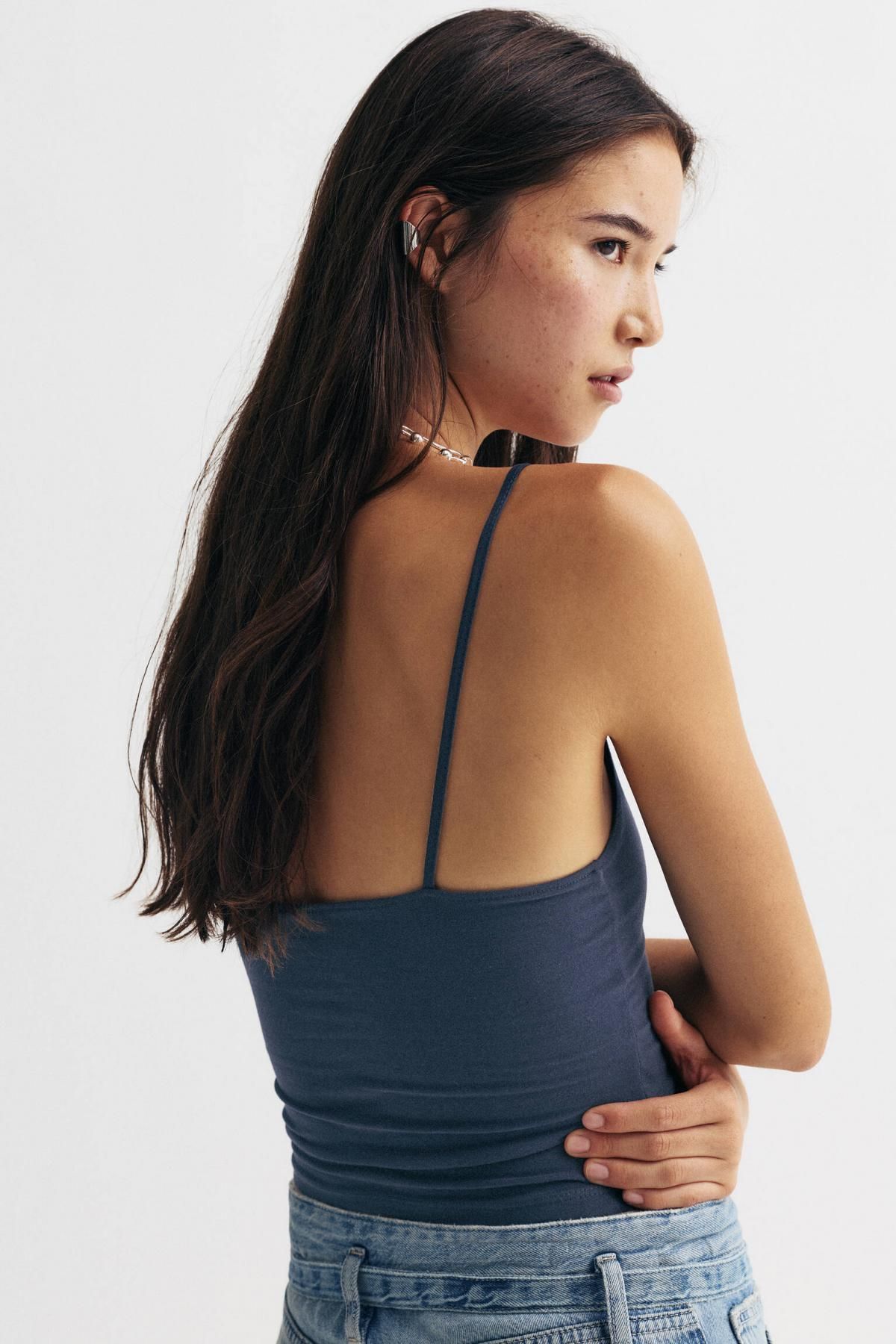 풀앤베어 베이직 브이넥 스트레치 민소매 탱크탑 7151/372 NAVY - 상세 이미지 3