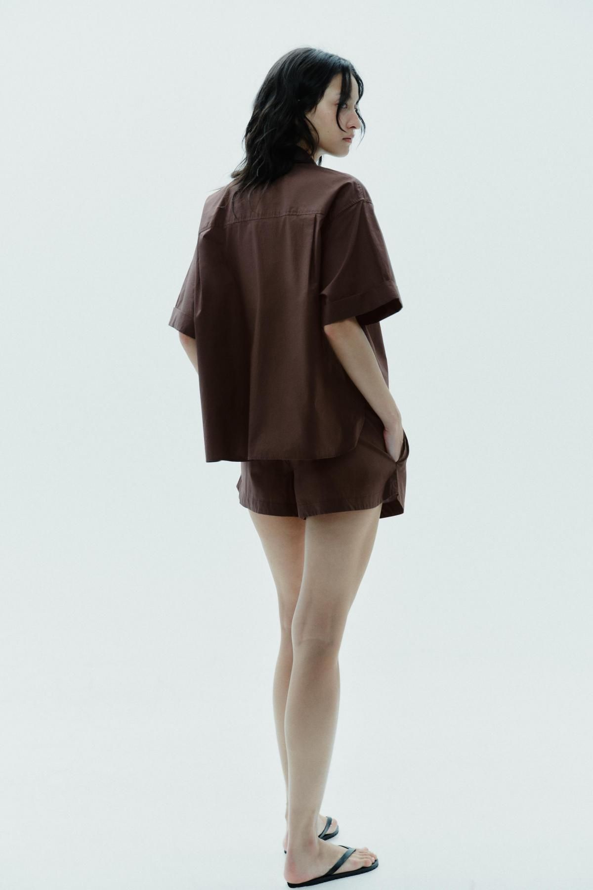 자라 미니멀 브라운 포플린 반팔 셔츠 7962/174 DARK BROWN - 상세 이미지 5