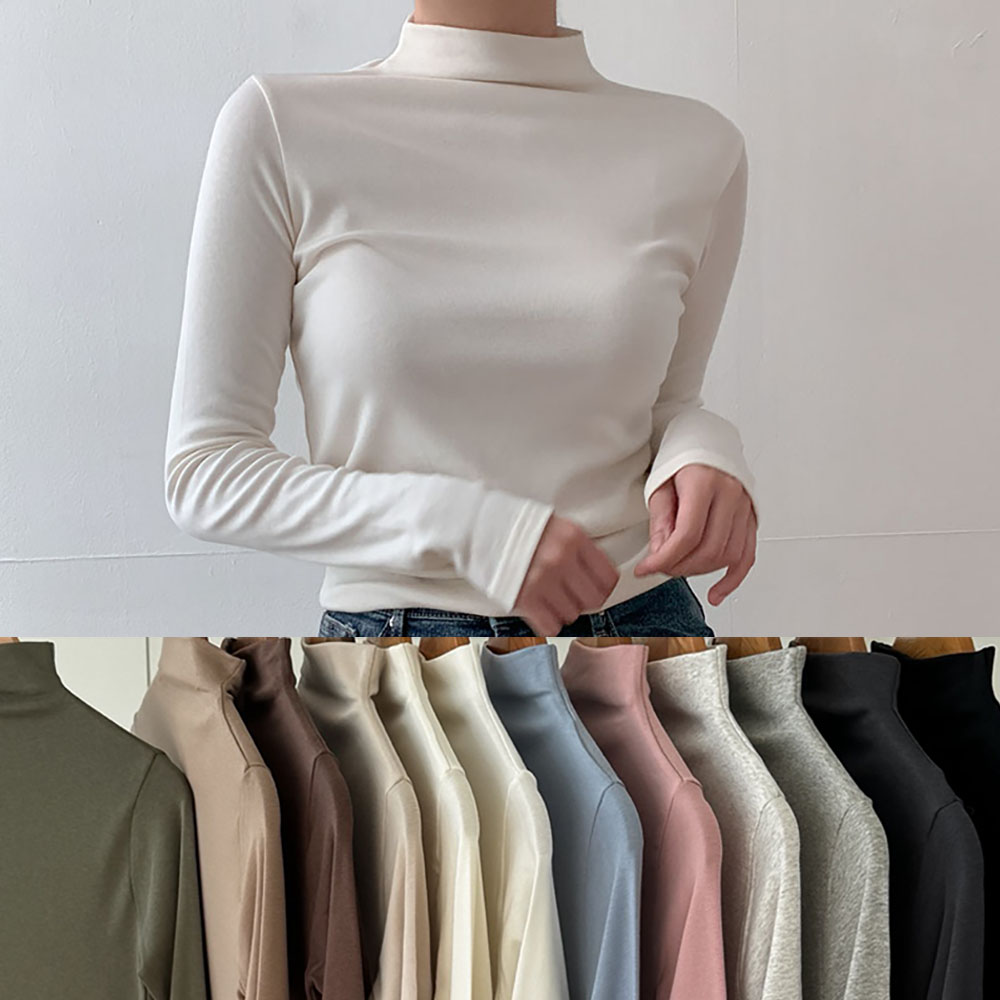 자체제작 여성 목티 반목 반폴라티 빅사이즈 기모 이너 기본 스판 목폴라티 제품 이미지