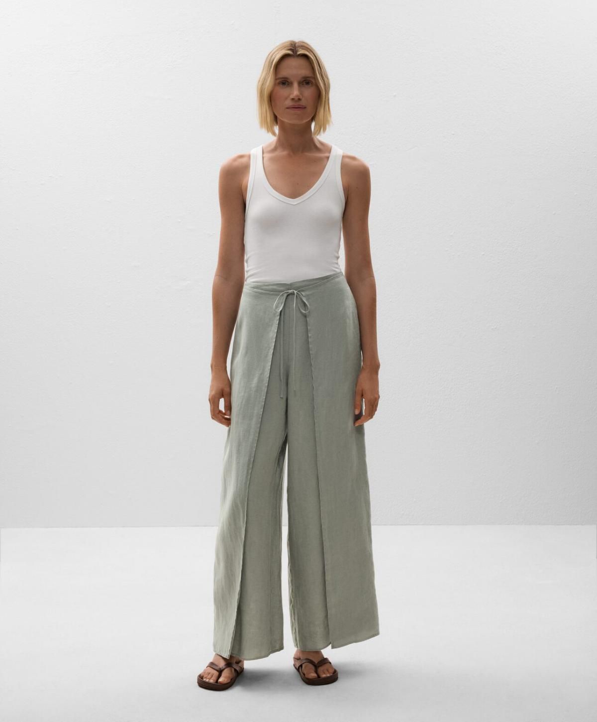 오이쇼 내추럴 린넨 와이드 스트레이트 팬츠 3331/873 TURQUOISE - 상세 이미지 2