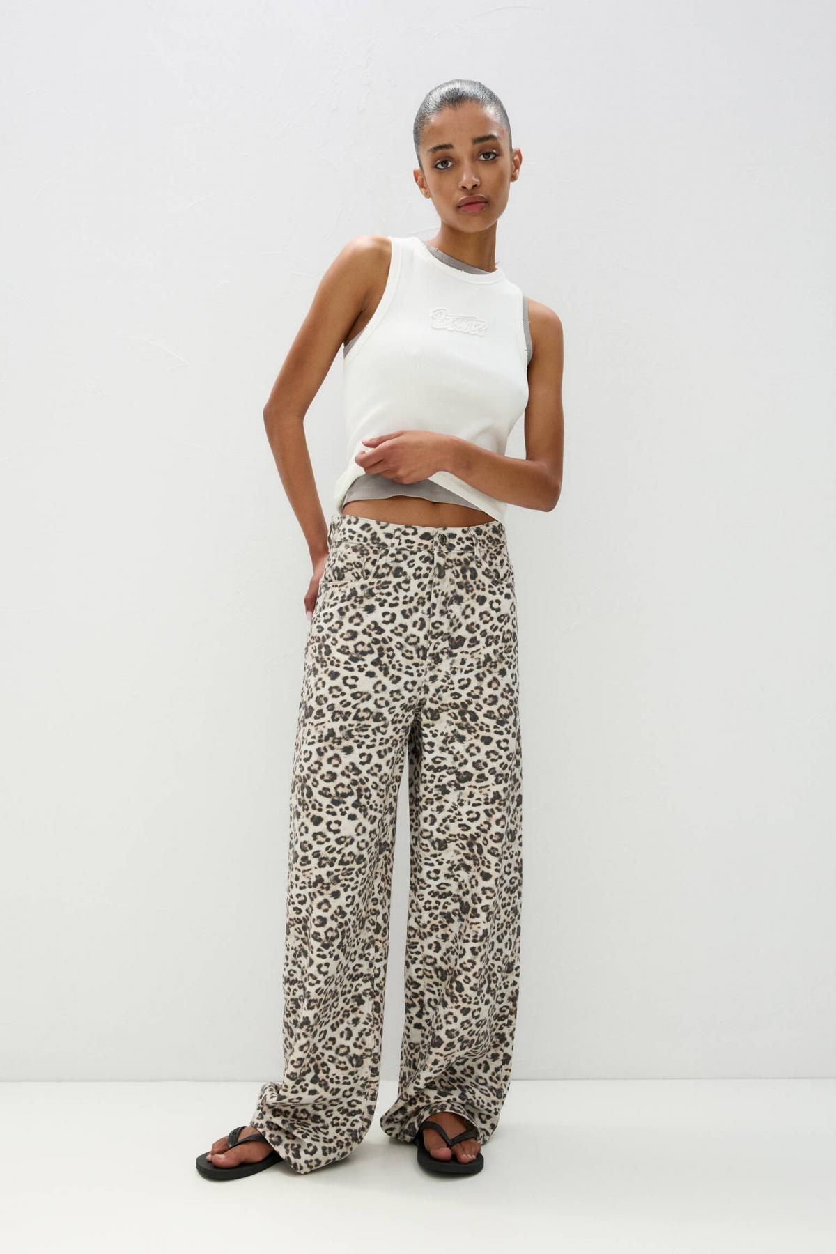 풀앤베어 애니멀 프린트 와이드핏 배기 데님 팬츠 7687/306 LEOPARD - 상세 이미지 3