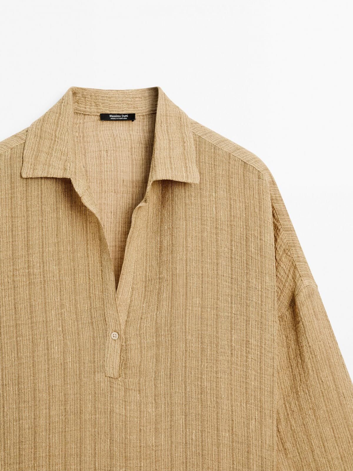 마시모두띠 린넨블렌드 내추럴 오픈폴로카라 블라우스 5111/712 MUSTARD YELLOW - 상세 이미지 5