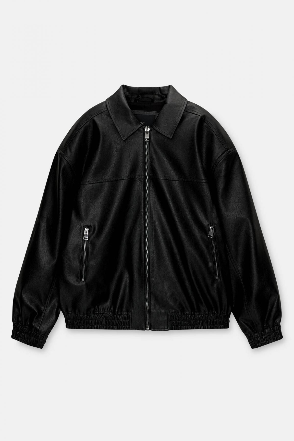 풀앤베어 테크니컬 페이크레더 집업 봄버 재킷 7710/381 BLACK - 메인 이미지