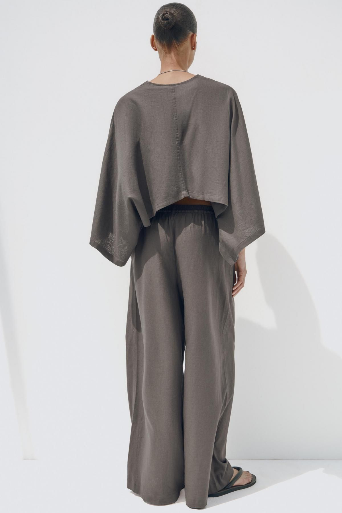 자라 린넨블렌드 와이드 밴딩 슬랙스 팬츠 1255/507 DARK GREY - 상세 이미지 4