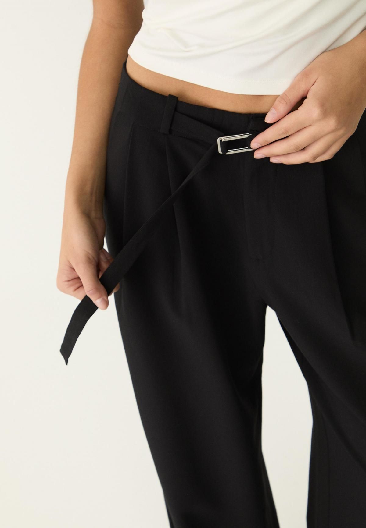 스트라디바리우스 하이웨이스트 와이드 벨트 디테일 팬츠 1152/179 BLACK - 상세 이미지 5