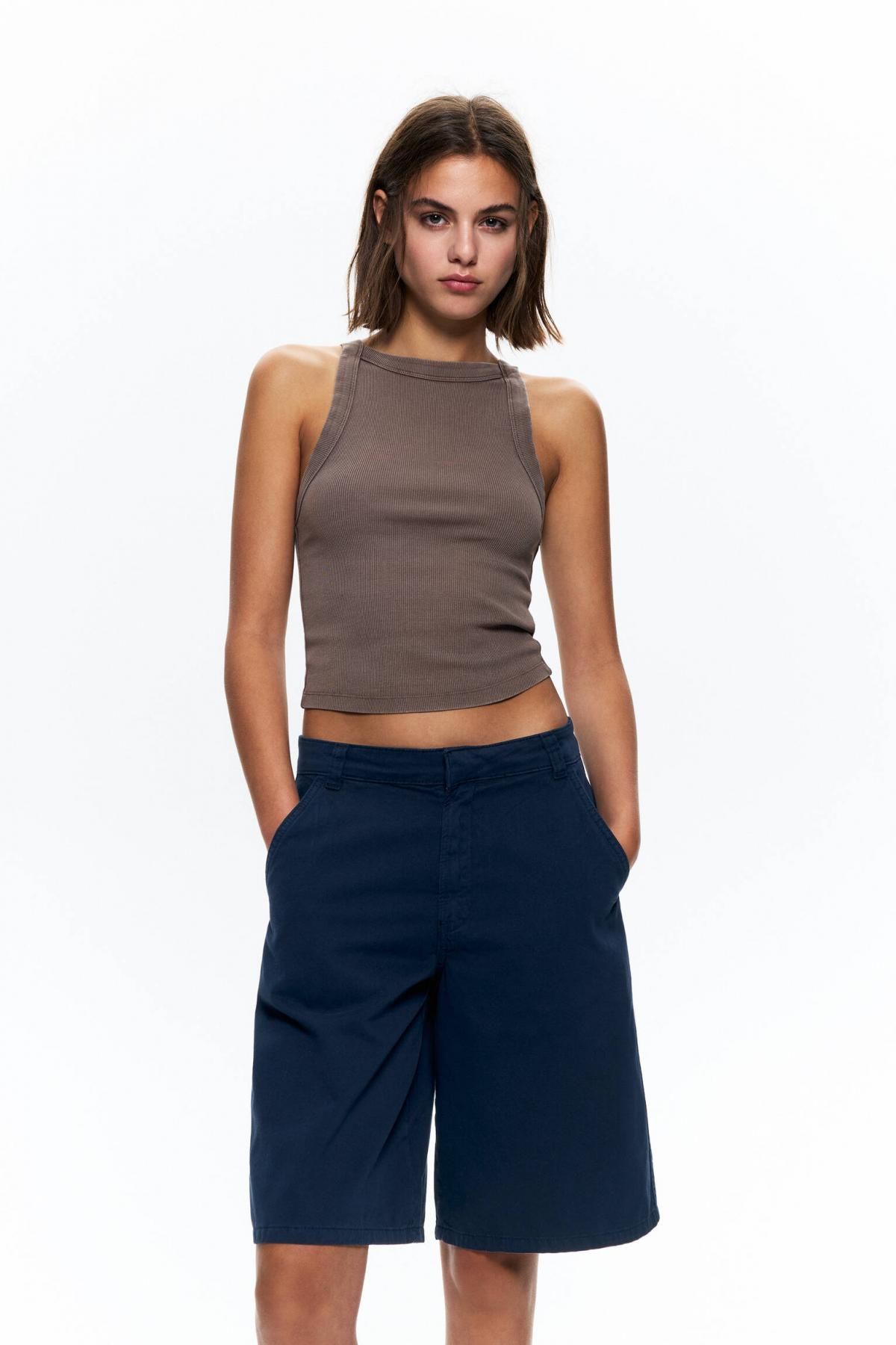 풀앤베어 코튼 베이직 치노 버뮤다 반바지 7696/323 NAVY - 상세 이미지 3