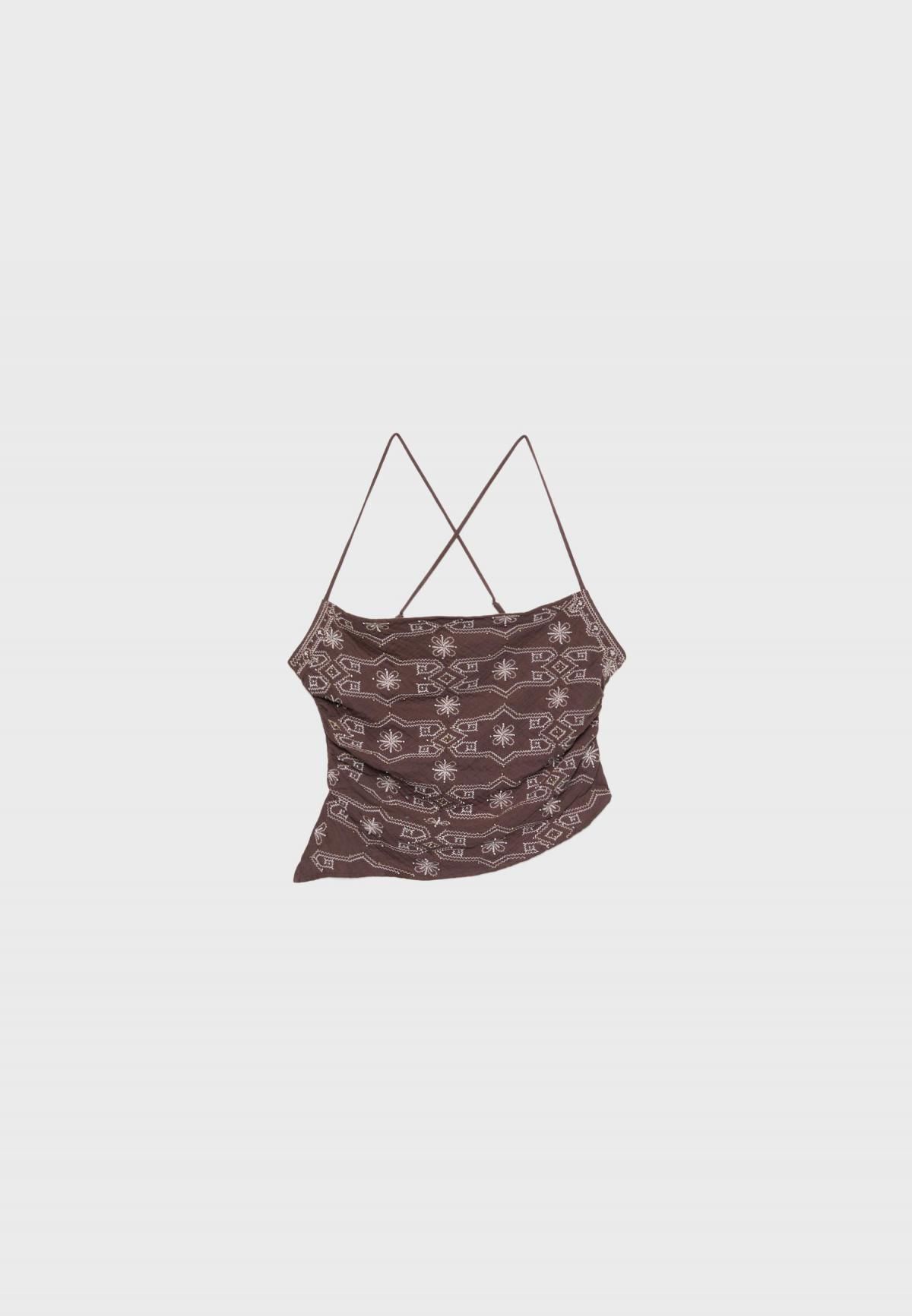 스트라디바리우스 에스닉 자수 스트랩 민소매 탑 8157/712 BROWN - 상품 이미지
