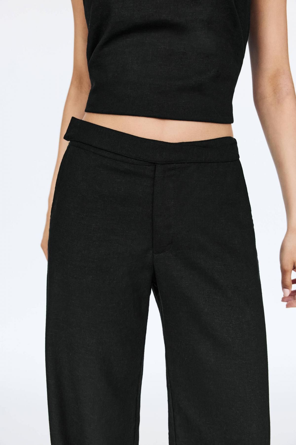 풀앤베어 크로스웨이스트 린넨 블렌드 스트레이트 슬랙스 팬츠 7675/311 BLACK - 상세 이미지 5