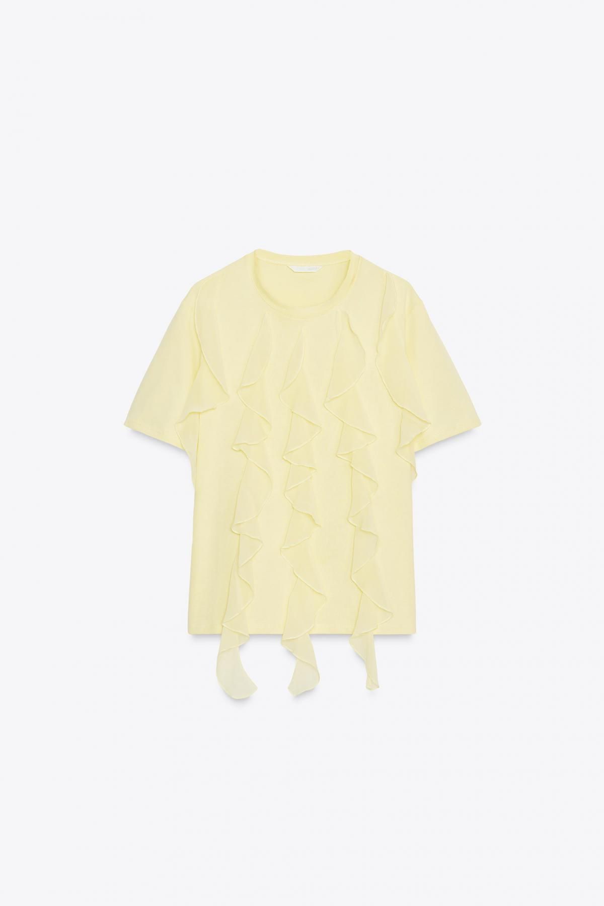 자라 러플 라운드넥 반팔 티셔츠 1131/208 YELLOW - 메인 이미지
