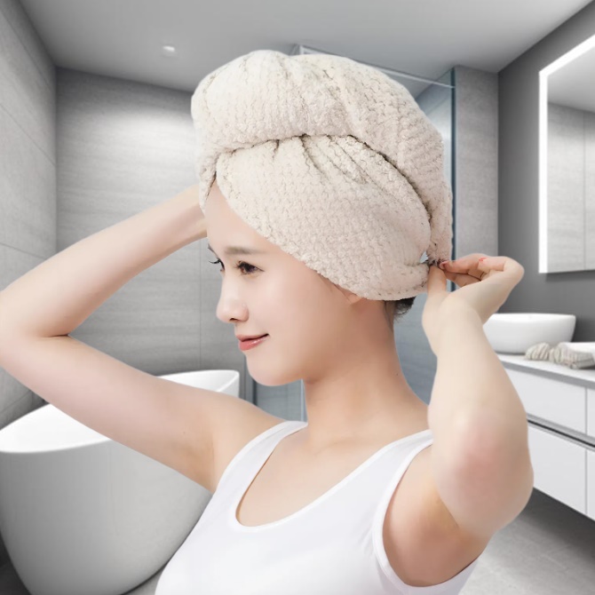 극세사 헤어타월 헤어 드라이 타올 머리 빨리 말리는 수건 - 상품 이미지