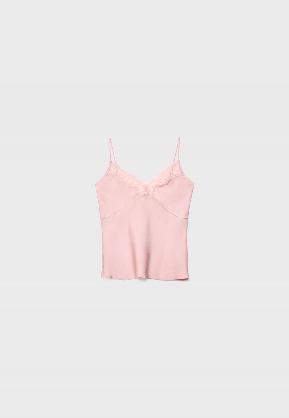 스트라디바리우스 글로시 새틴 레이스 캐미솔 2244/591 PASTEL PINK - 상품 이미지