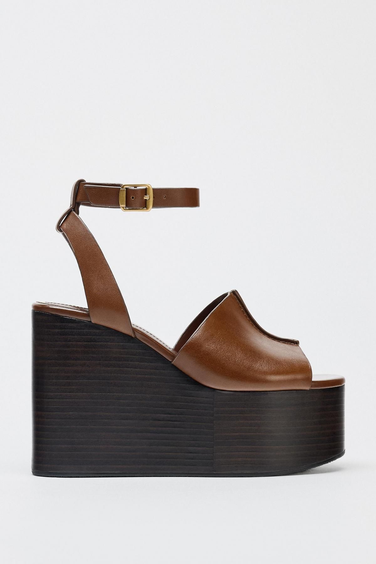 자라 레더 웨지 스트랩 샌들 1338/610 BROWN - 메인 이미지