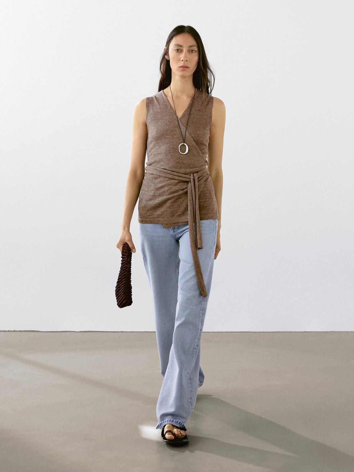 마시모두띠 린넨블렌드 브이넥 랩 니트 탑 민소매 5755/686 BROWN - 상세 이미지 2