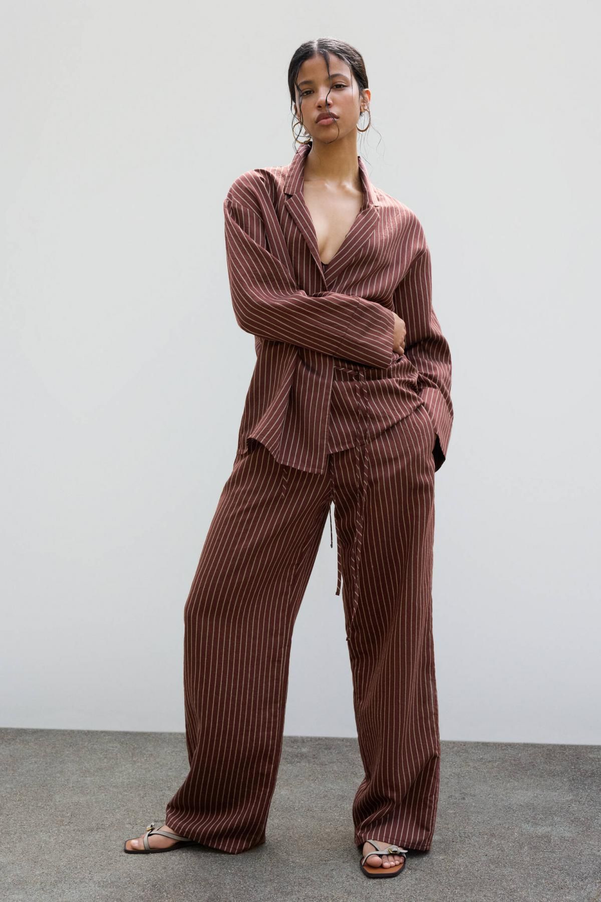 풀앤베어 브라운 스트라이프 타이 랩 셔츠 7472/406 BURGUNDY - 상세 이미지 5