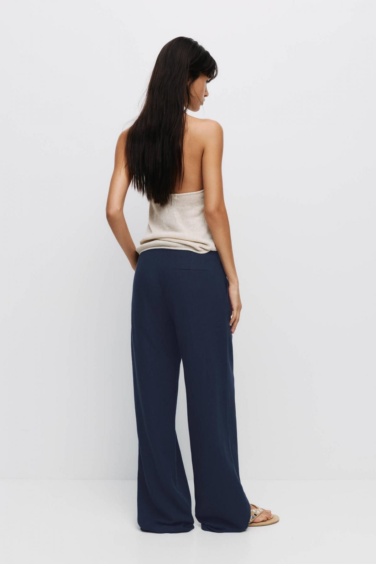 풀앤베어 린넨 블렌드 와이드 크로스 스트레이트 팬츠 7675/311 NAVY - 상세 이미지 3