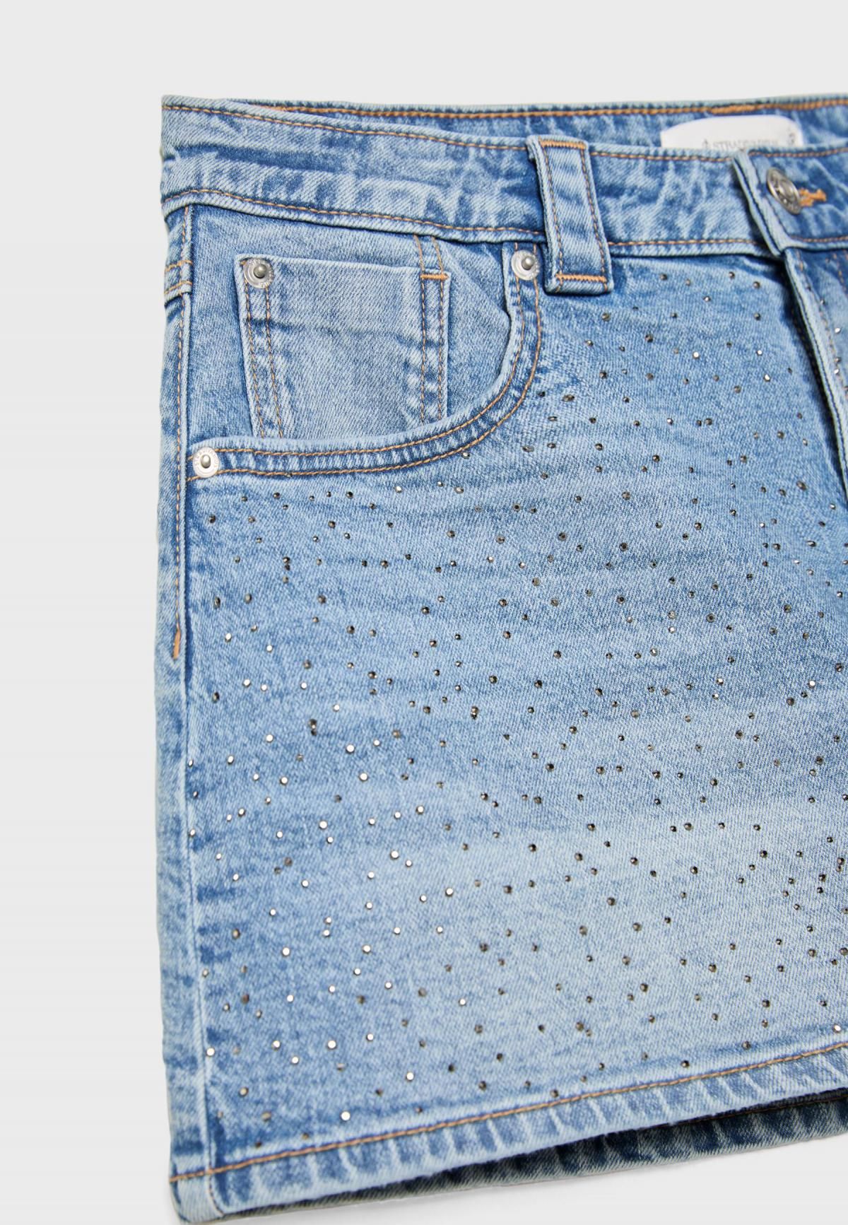 스트라디바리우스 라인스톤 데님 스커트 팬츠 1283/800 MEDIUM BLUE DENIM - 상세 이미지 3