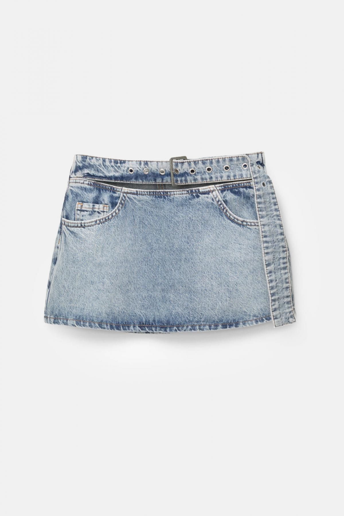 풀앤베어 데님 벨트 미니 스커트 포켓 7401/301 MEDIUM BLUE - 상품 이미지