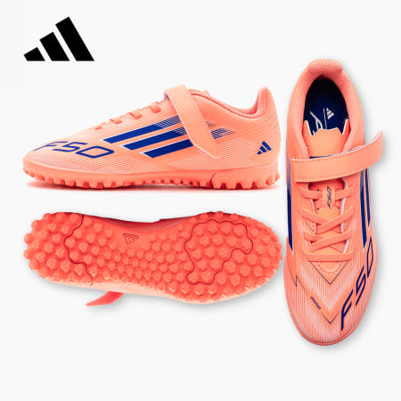[12시 이전 주문시 오늘출발] 아디다스 주니어 풋살화 F50 클럽 TF 끈없는 아동용 유소년용 벨크로 JI0032(오렌지/블루), 190