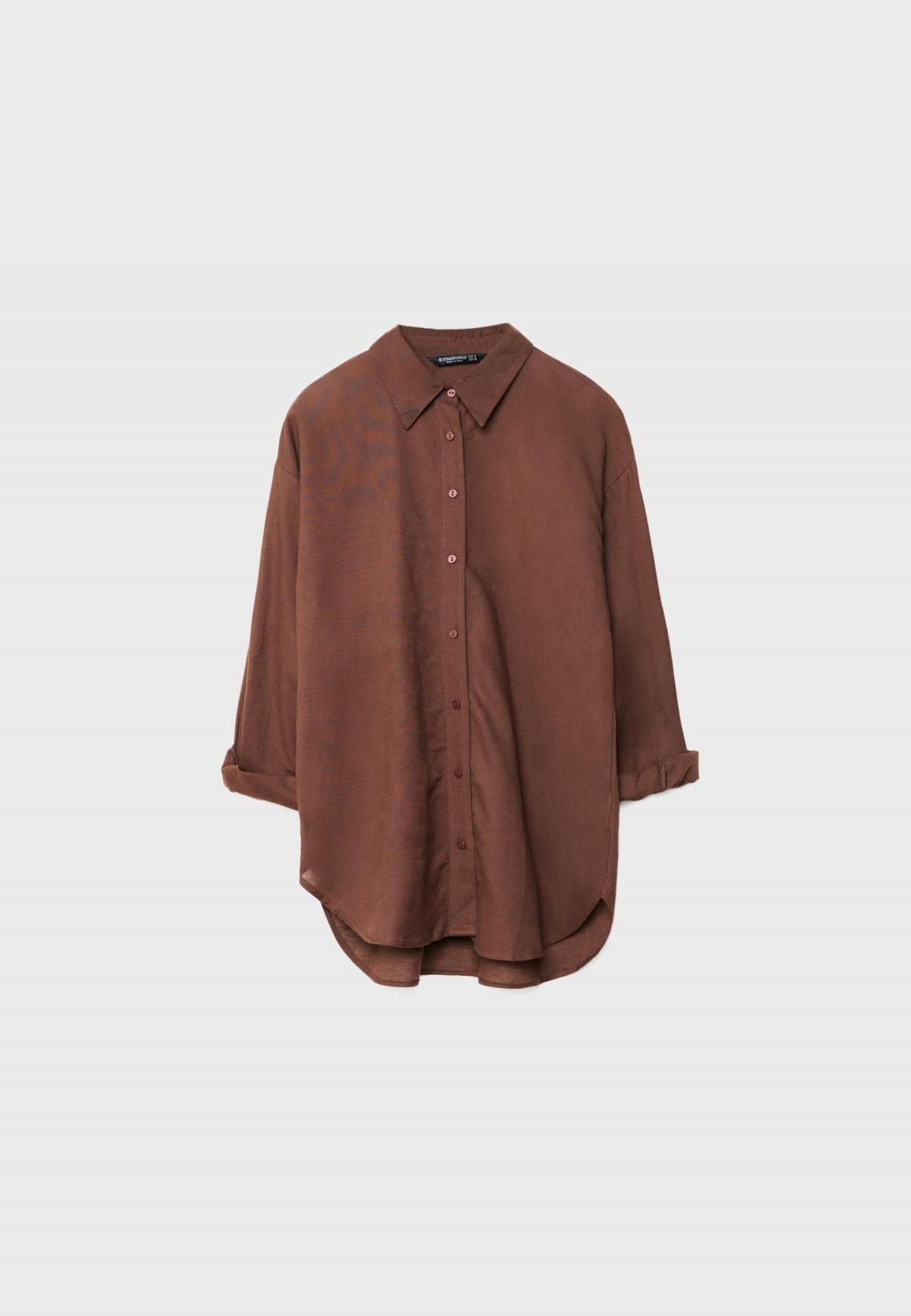 스트라디바리우스 리넨블렌드 오버핏 긴팔 셔츠 브라운 2027/022 BROWN - 메인 이미지