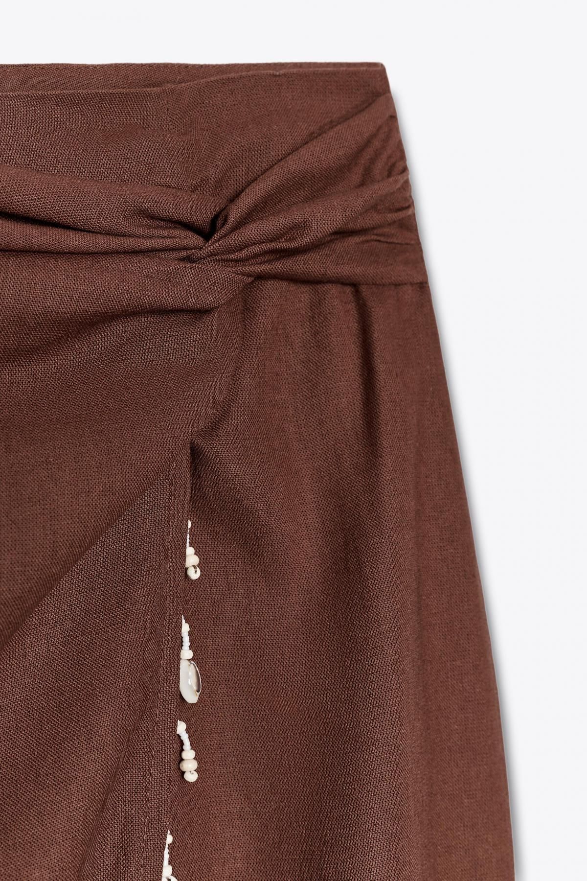 자라 보헤미안 비즈 쉘 린넨 블렌드 미디 스커트 3462/722 TERRACOTTA - 상세 이미지 4