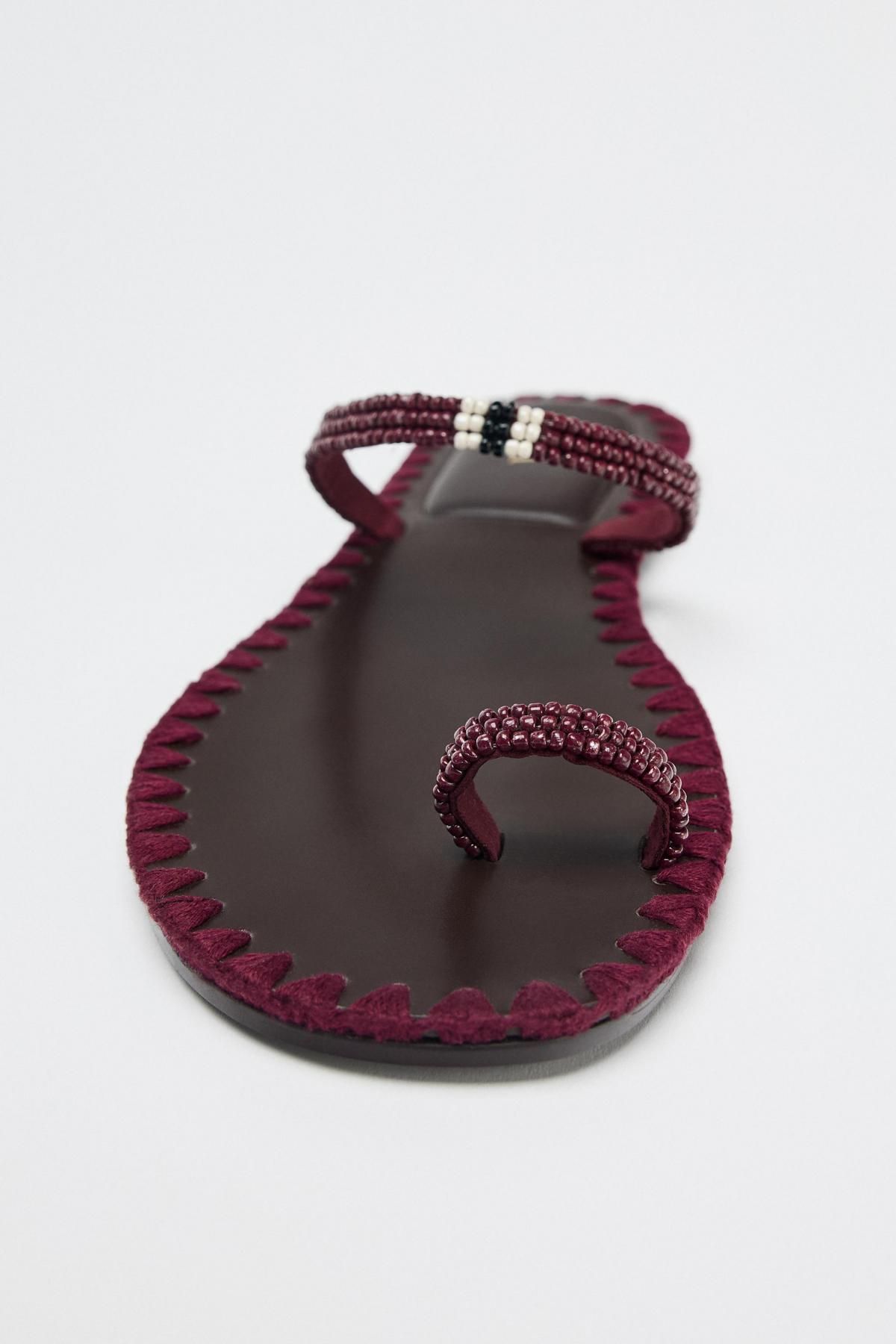 자라 비즈 스트랩 플랫 샌들 3643/510 BURGUNDY RED - 상세 이미지 5