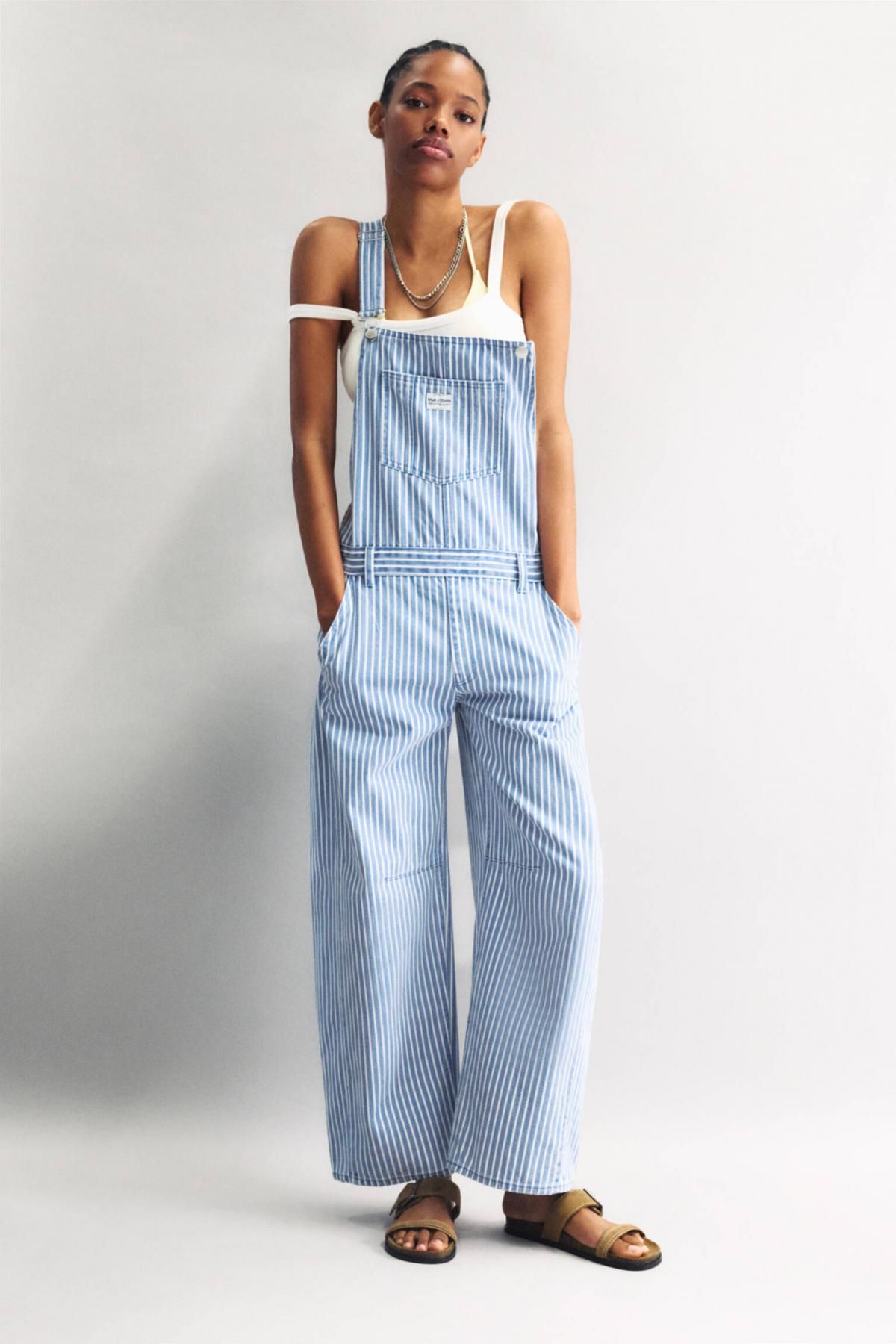 풀앤베어 스트라이프 벌룬핏 데님 오버롤 7638/300 BLUE - 상세 이미지 2