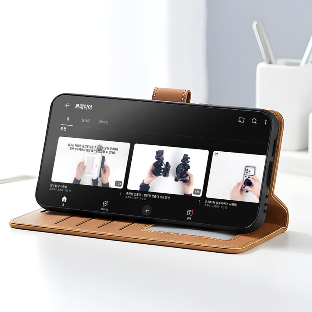 르메이어 가죽 카드수납 폴리오 지갑형 케이스 레드, 갤럭시 퀀텀6 - 상세 이미지 3