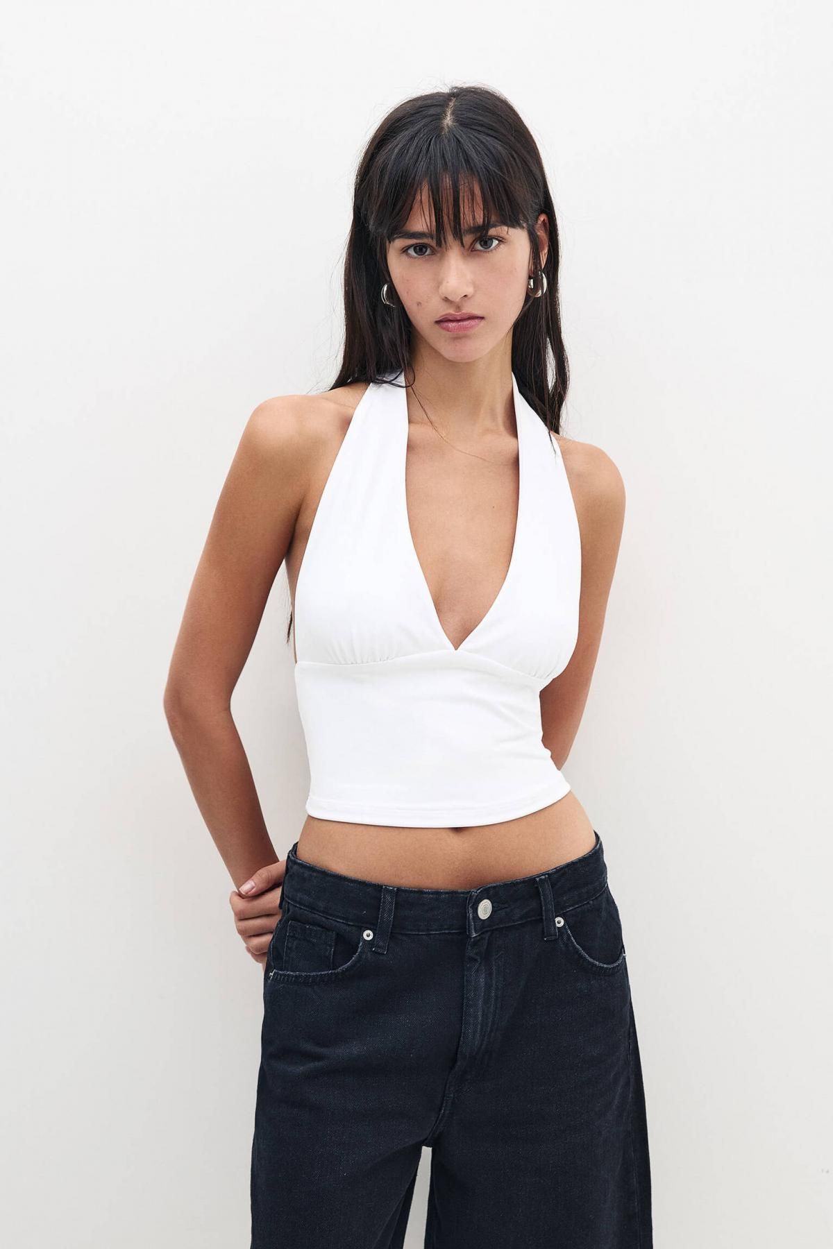 풀앤베어 백리스 크롭 홀터넥 탑 3248/350 WHITE - 상세 이미지 2