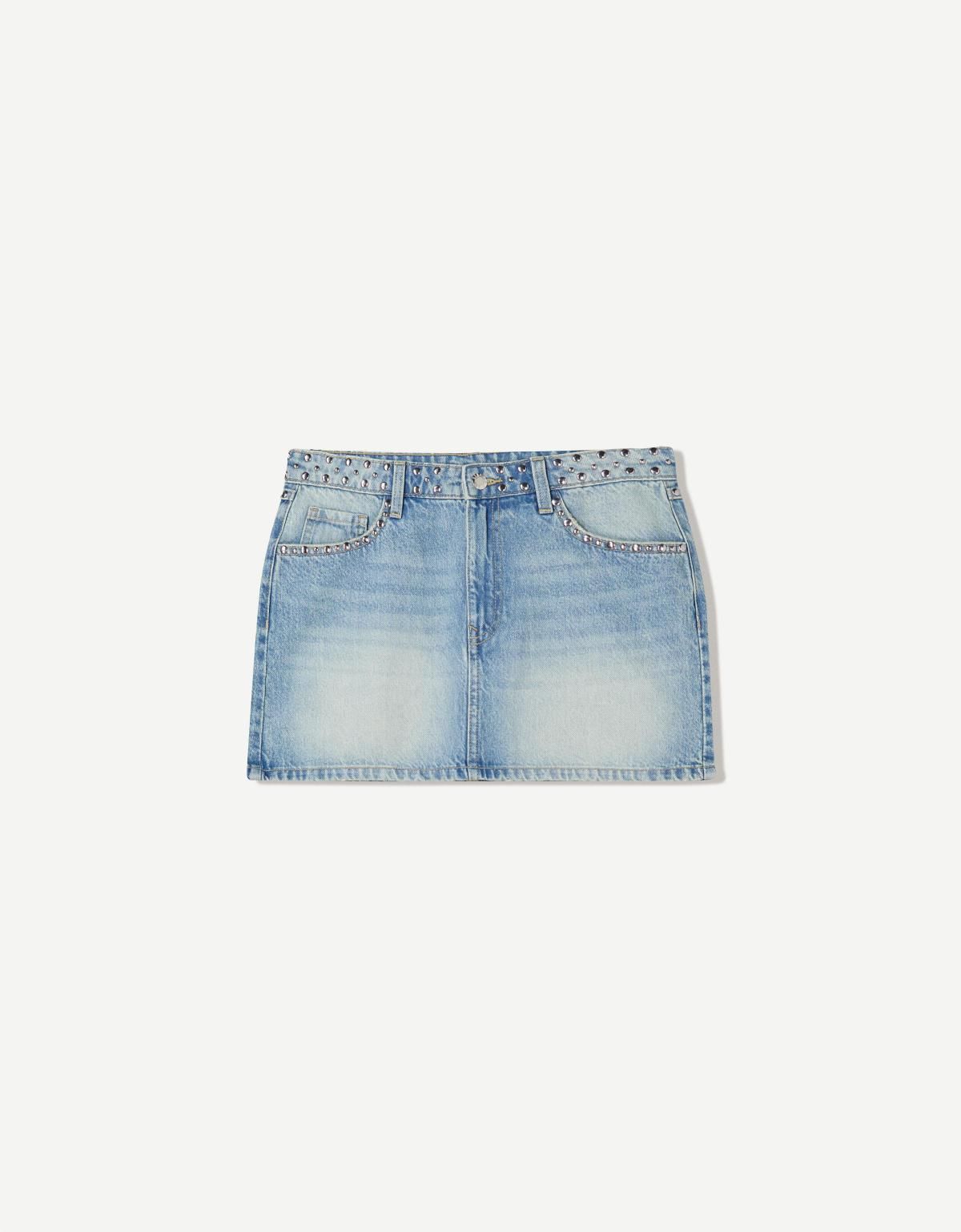 버쉬카 스터드 빈티지 데님 미니 스커트 6056/352 LIGHT BLUE - 메인 이미지