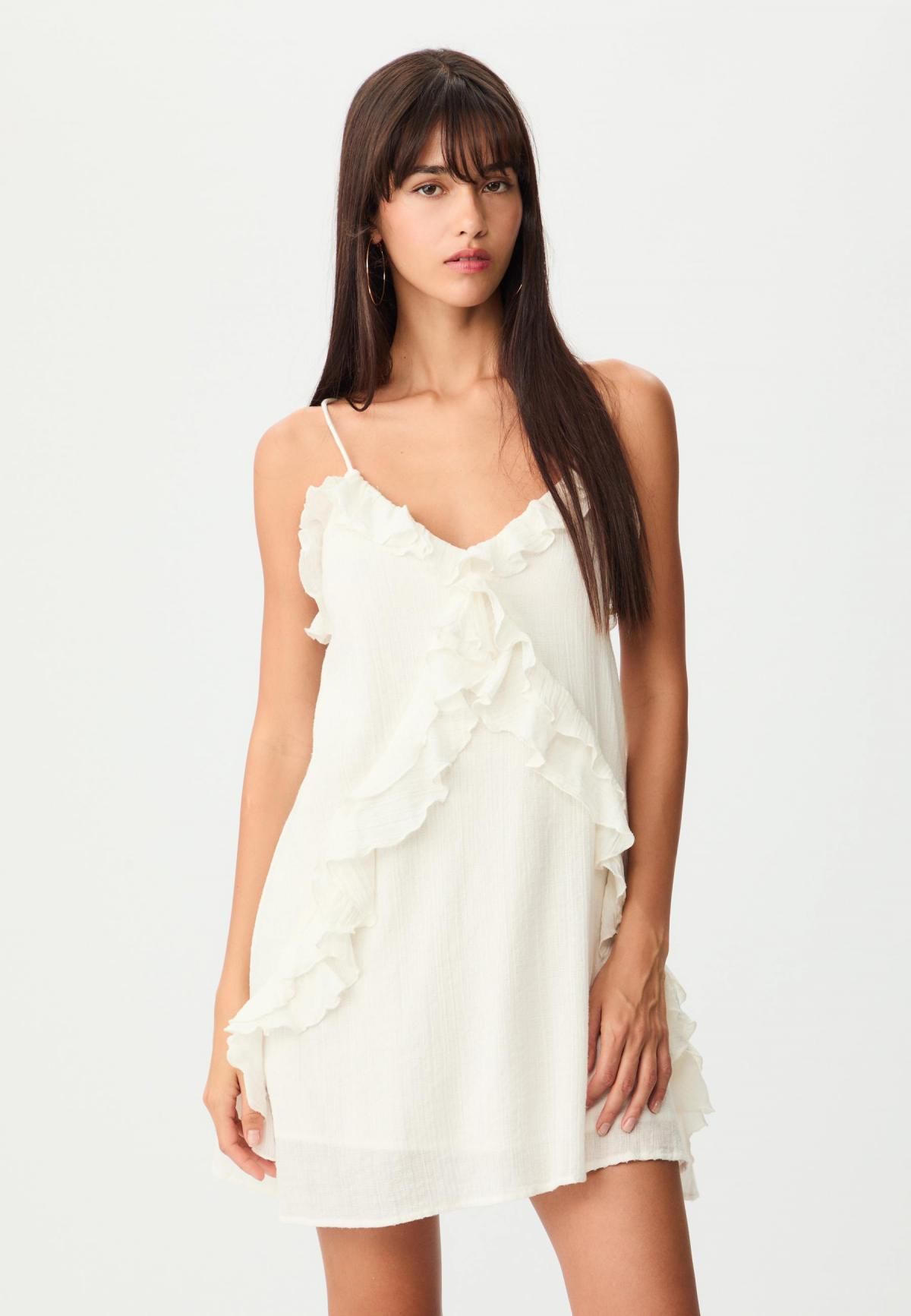 스트라디바리우스 러플 코튼 V넥 스트랩 미니 원피스 8183/150 WHITE - 메인 이미지