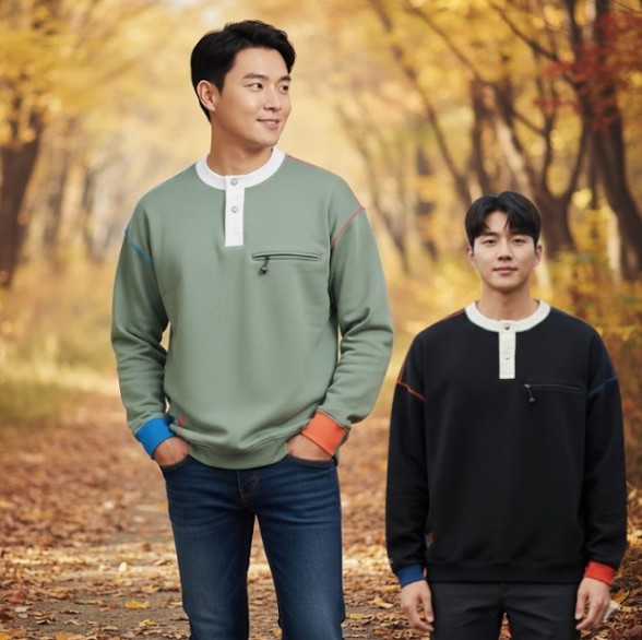 밀레 남성 가을 크루넥 셀리캐리 오버핏 일상 캠퍼 라운드 티셔츠 - 상품 이미지