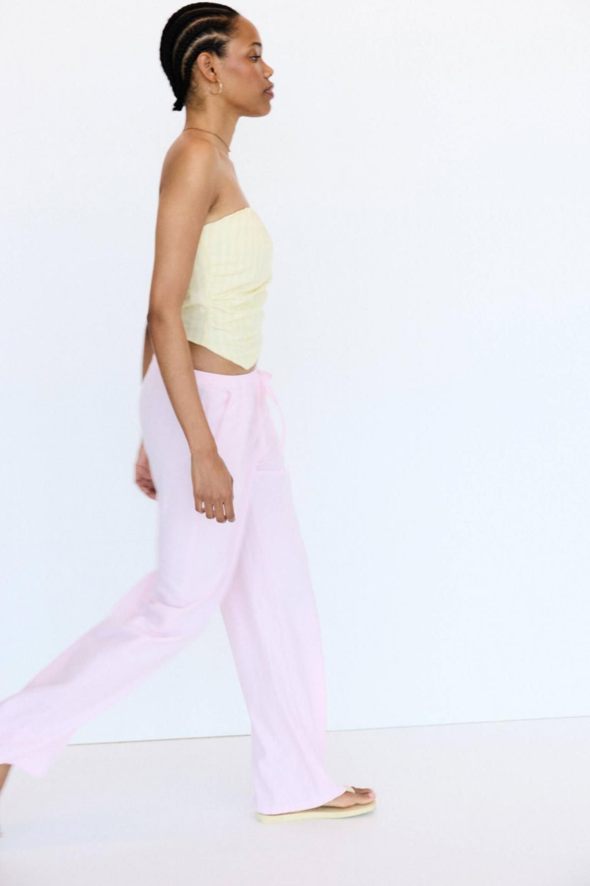 풀앤베어 라이트 핑크 린넨믹스 미드웨이스트 플루이드 조거 팬츠 3680/334 ROSE PINK - 상세 이미지 2