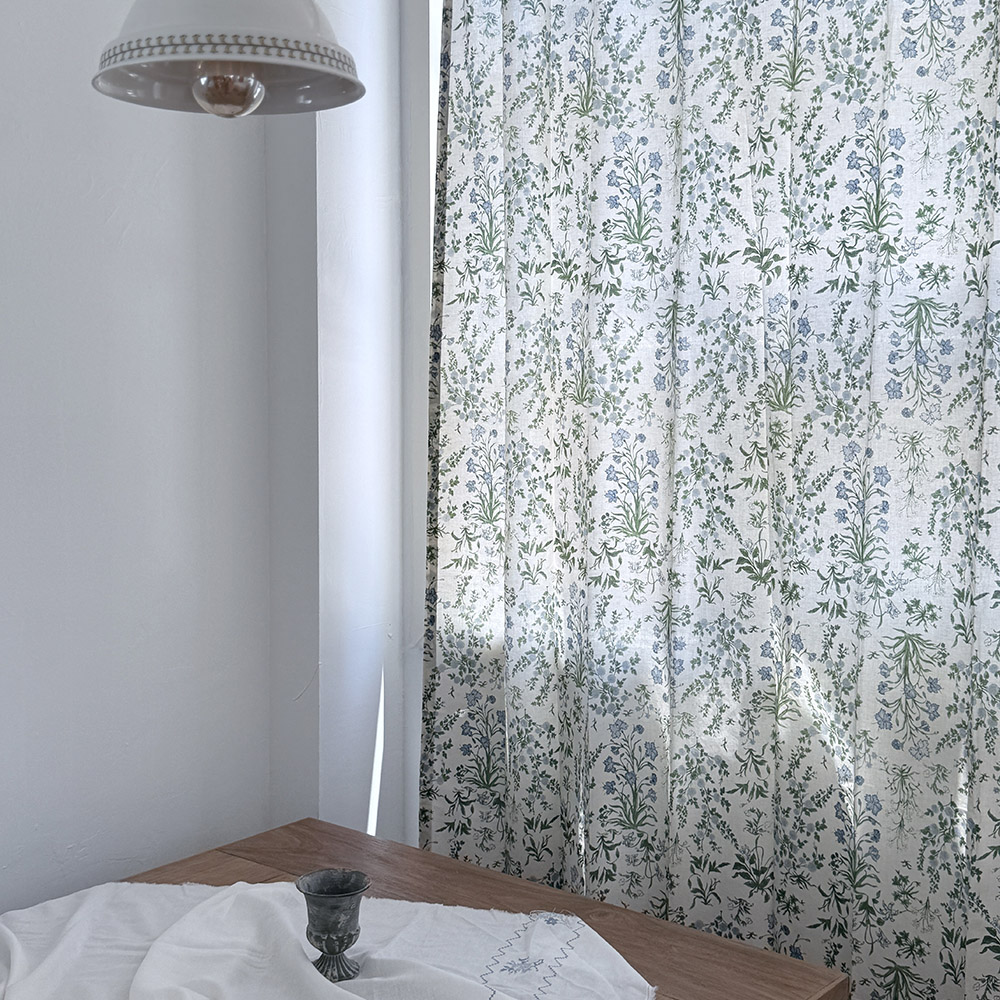 바이아미 아나벨 꽃무늬 아이방 빈티지 레트로 커튼 맞춤제작 린넨 커튼