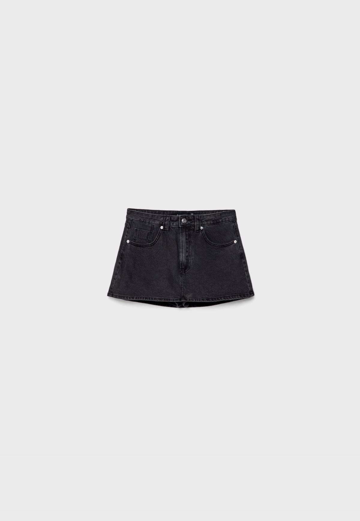 스트라디바리우스 트렌디 데님 미니 스커트 팬츠 1283/979 BLACK DENIM WASH - 상품 이미지
