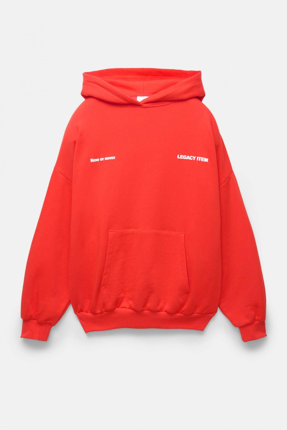 풀앤베어 오버핏 스트리트 레드 후드티 7560/303 CORAL RED - 상품 이미지