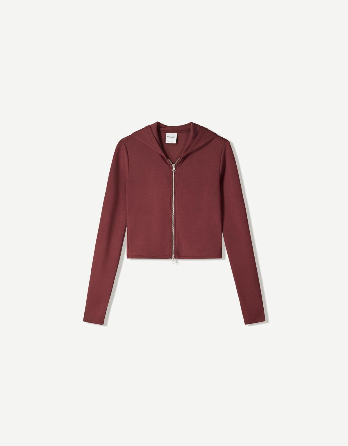 버쉬카 베이직 버건디 크롭 집업 후드티 1820/727 BURGUNDY - 상품 이미지